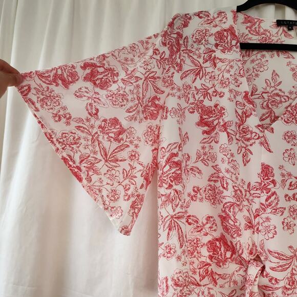 1. State White & Pink Floral Print Tie Hem Wide Sleeve Blouse XL Women’s Toile - Picture 7 of 11
